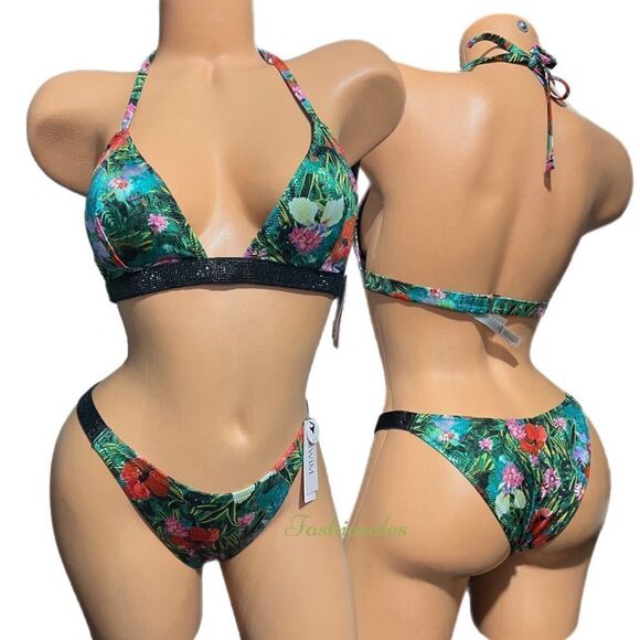 Victorias Secret Swim Set Bling Shine Strap Triangle Bikini Top & Bottom - Picture 3 of 7